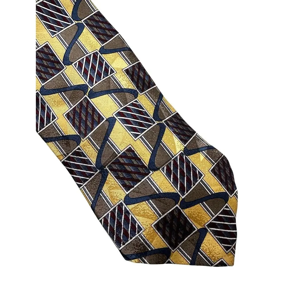 Vintage Stanley Blacker Yellow Geometric Silk Necktie